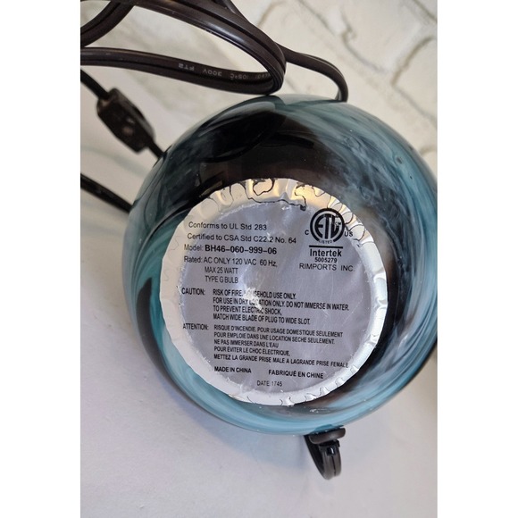 Intertek Electric Accent Lamp Swirl Glass Aqua Teal Turquoise Brown Swirl 6" - Picture 6 of 8
